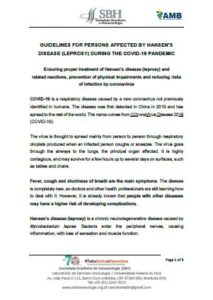 GUIDELINES FOR PERSONS AFFECTED BY HANSEN’S DISEASE (LEPROSY) DURING THE COVID-19 PANDEMIC